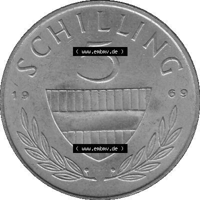 5 / Fünf Schilling Österreich in s/w Schwarzweiß bzw. Graustufen Farbgebung von Scanner transparenten PNG 1968-2001, 5 Schilling... Sammlung