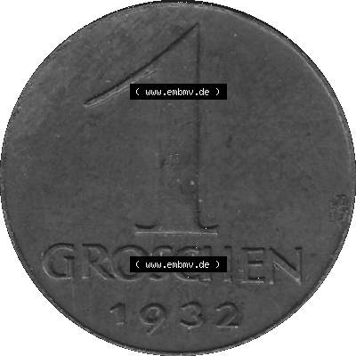 1 / Ein Groschen Österreich in s/w Schwarzweiß bzw. Graustufen Farbgebung von Scanner transparenten PNG 1925-1938, 1-Ein Groschen,... Sammlung