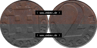 2 / Zwei Groschen Österreich in original Farbgebung von Scanner transparenten PNG 1925-1938, 2 Zwei Groschen, Krückenkreuz 1926... Sammlung