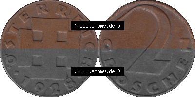 2 / Zwei Groschen Österreich in original Farbgebung von Scanner transparenten PNG 1925-1938, 2 Zwei Groschen, Krückenkreuz 1928... Sammlung