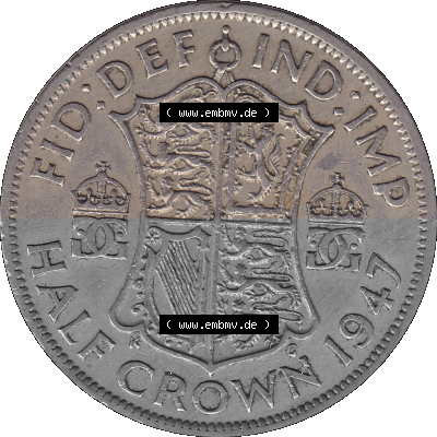 Alte Münze Großbritannien, Bild in Farbe bzw. Color PNG-Grafik 1947-1948, Halbe - 1/2 Krone, Half Crown 1947 (Stück 1), George... Sammlung