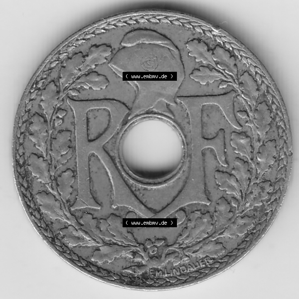 Grau bzw. s/w Münze Frankreich Umlaufmünzen Sammlung in PNG 1917-1938, 10 Centimes - Cmes 1935-3 (1) - Digitales Münzen-Bildmaterial einer französischen Francs Münze aus Frankreich... Sammlung Graustufen