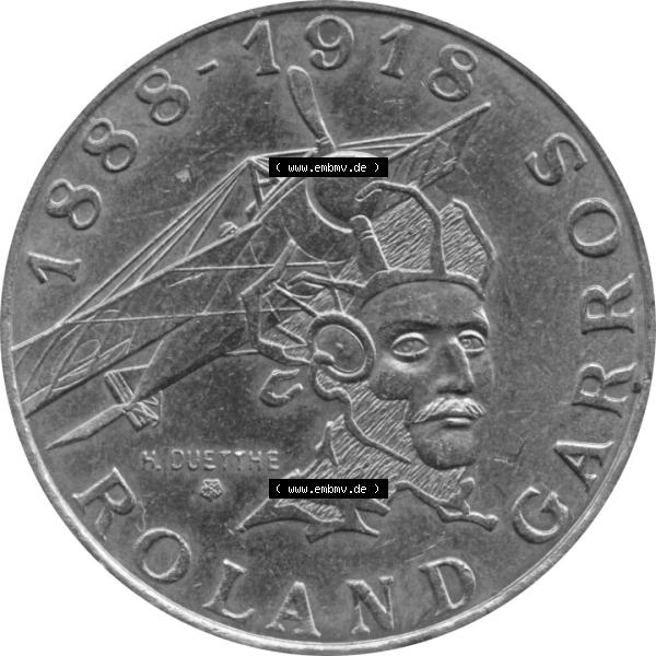 Grau bzw. s/w Münze Frankreich Umlaufmünzen Sammlung in PNG 1988-1988, 10 Francs Roland Garros-01 1988-01 (6) - Digitales Münzen-Bildmaterial einer französischen Francs Münze... Sammlung Graustufen