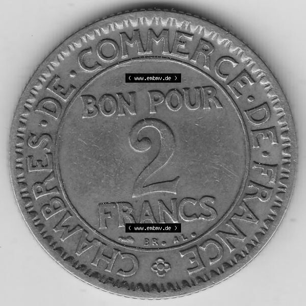 Grau bzw. s/w Münze Frankreich Umlaufmünzen Sammlung in PNG 1920-1927, 2 Francs - Franken 1922-1 (2) - Digitales Münzen-Bildmaterial einer französischen Francs Münze aus Frankreich... Sammlung Graustufen