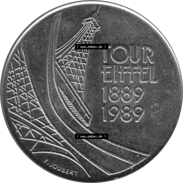 Grau bzw. s/w Münze Frankreich Umlaufmünzen Sammlung in PNG 1989-1989, 5 Francs Franken Eiffelturm 1989-01 (6) - Digitales Münzen-Bildmaterial einer französischen Francs Münze... Sammlung Graustufen