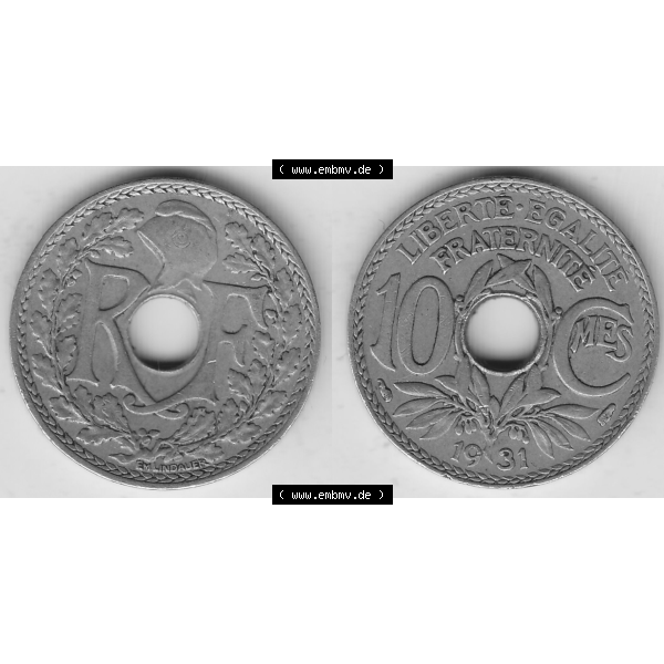 Grau bzw. s/w Münze Frankreich Umlaufmünzen Sammlung in PNG 1917-1938, 10 Centimes, 10 CMES EGALITÉ FRATERNITÉ LIBERTÉ 1931-2 (3)_1 (1) - Digitales... Sammlung Graustufen