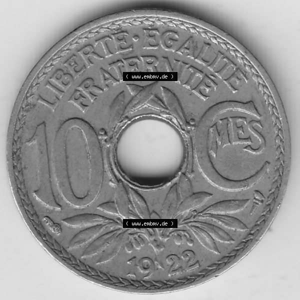 Grau bzw. s/w Münze Frankreich Umlaufmünzen Sammlung in PNG 1917-1938, 10 Centimes, RF - Frankreich 10 CMES EGALITÉ FRATERNITÉ LIBERTÉ 1922-2 (2) - Digitales Münzen-Bildmaterial... Sammlung Graustufen