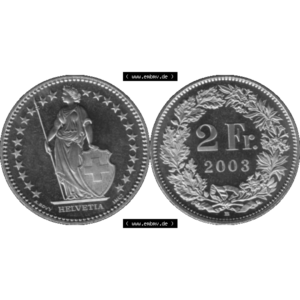 Grau bzw. s/w Alte Münze KMS Schweiz in original Farbgebung vom Scanner transparenten PNG 1983-2018, 2 Franken 2003. Vorderseite und Rückseite der Münze aus der Schweiz horizontal auf einen... Sammlung Graustufen