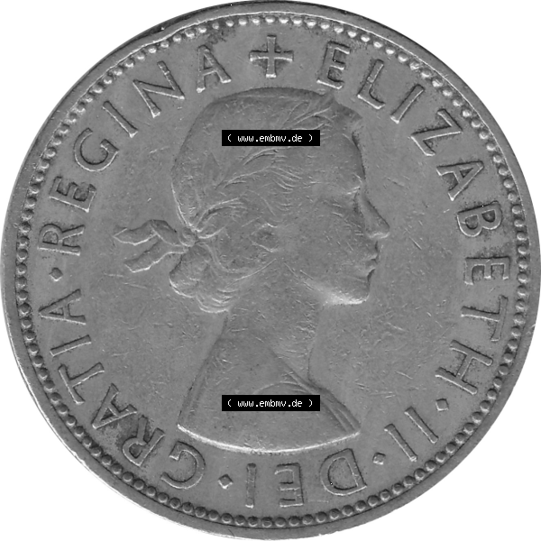 Grau bzw. s/w Münzen Großbritannien Umlaufmünzen Sammlung in PNG Großbritannien 1954-1970, 2 Schilling-Florin, Two Shillings, 1961-02 ELIZABETH II DEI GRATIA REGINA (5)... Sammlung Graustufen