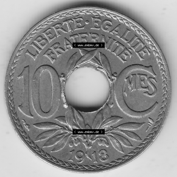 Grau bzw. s/w Münze Frankreich Umlaufmünzen Sammlung in PNG 1917-1938, 10 Centimes, RF - Frankreich 10 CMES EGALITÉ FRATERNITÉ LIBERTÉ 1918-1 (2) - Digitales Münzen-Bildmaterial... Sammlung Graustufen