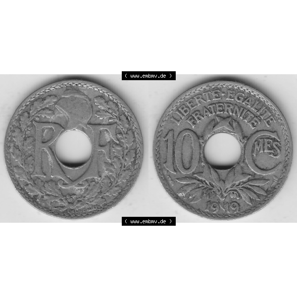 Grau bzw. s/w Münze Frankreich Umlaufmünzen Sammlung in PNG 1917-1938, 10 Centimes, 10 CMES EGALITÉ FRATERNITÉ LIBERTÉ 1919-2 (3) - Digitales Münzen-Bildmaterial... Sammlung Graustufen