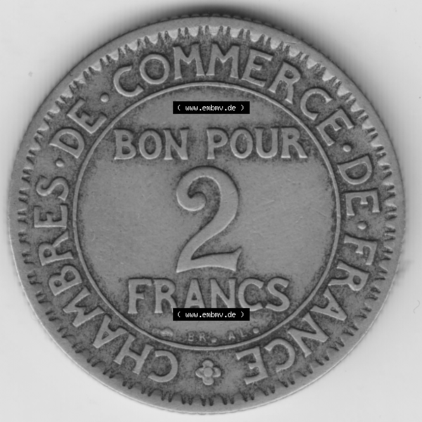 Grau bzw. s/w Münze Frankreich Umlaufmünzen Sammlung in PNG 1920-1927, 2 Francs, Franken 1923 (1) - Digitales Münzen-Bildmaterial einer französischen Francs Münze aus Frankreich... Sammlung Graustufen