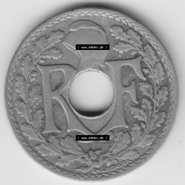 Grau bzw. s/w Münze Frankreich Umlaufmünzen Sammlung in PNG 1917-1938, 10 Centimes, Cent 1924 (2) - Digitales Münzen-Bildmaterial einer französischen Francs Münze aus Frankreich... Sammlung Graustufen