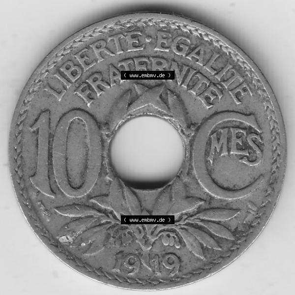 Grau bzw. s/w Münze Frankreich Umlaufmünzen Sammlung in PNG 1917-1938, 10 Centimes, 10 CMES EGALITÉ FRATERNITÉ LIBERTÉ 1919-2 (2) - Digitales Münzen-Bildmaterial... Sammlung Graustufen