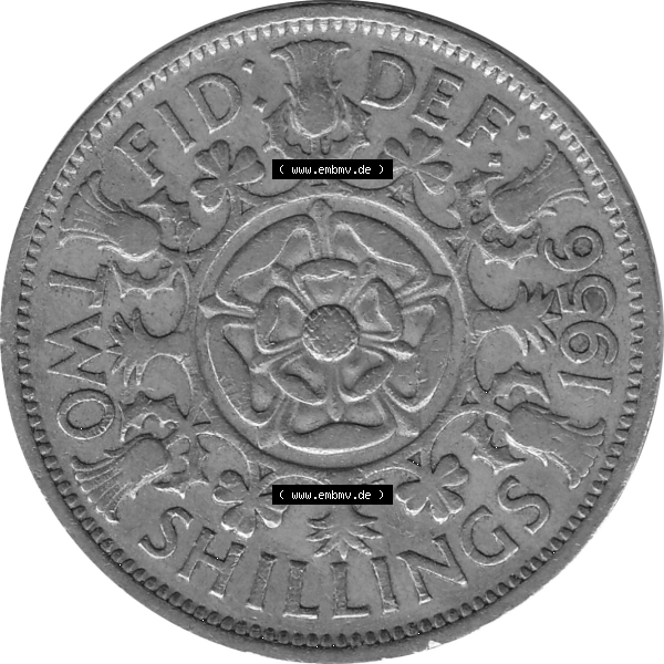 Grau bzw. s/w Münzen Großbritannien Umlaufmünzen Sammlung in PNG Großbritannien 1954-1970, 2 Schilling-Florin, Two Shillings, 1956-01 ELIZABETH II DEI GRATIA REGINA (6)... Sammlung Graustufen