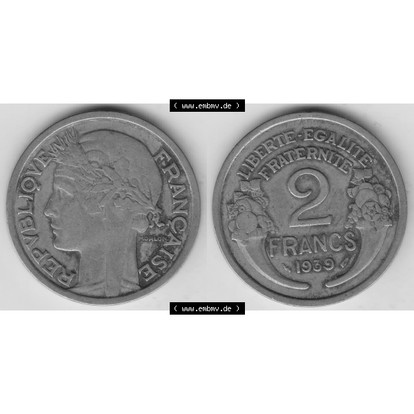 Grau bzw. s/w Münze Frankreich Umlaufmünzen Sammlung in PNG 1931-1941, 2 Franken 1939-1 LIBERTE EGALITE FRATERNITE (3) - Digitales Münzen-Bildmaterial einer französischen Francs Münze... Sammlung Graustufen