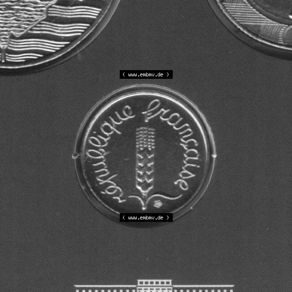 Grau bzw. s/w Münze Frankreich Umlaufmünzen Sammlung in PNG 2000, 1 Centime (2) - Digitales Münzen-Bildmaterial einer französischen Francs Münze aus Frankreich in farbige mit... Sammlung Graustufen