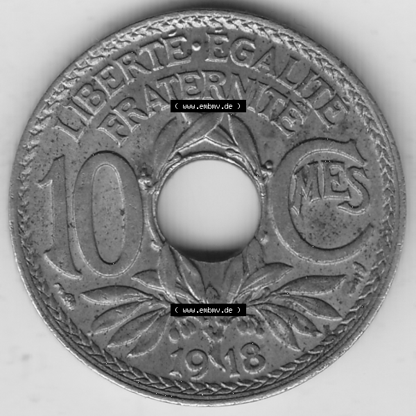 Grau bzw. s/w Münze Frankreich Umlaufmünzen Sammlung in PNG 1917-1938, 10 Centimes, 10 CMES EGALITÉ FRATERNITÉ LIBERTÉ 1918-2 (2) - Digitales Münzen-Bildmaterial... Sammlung Graustufen