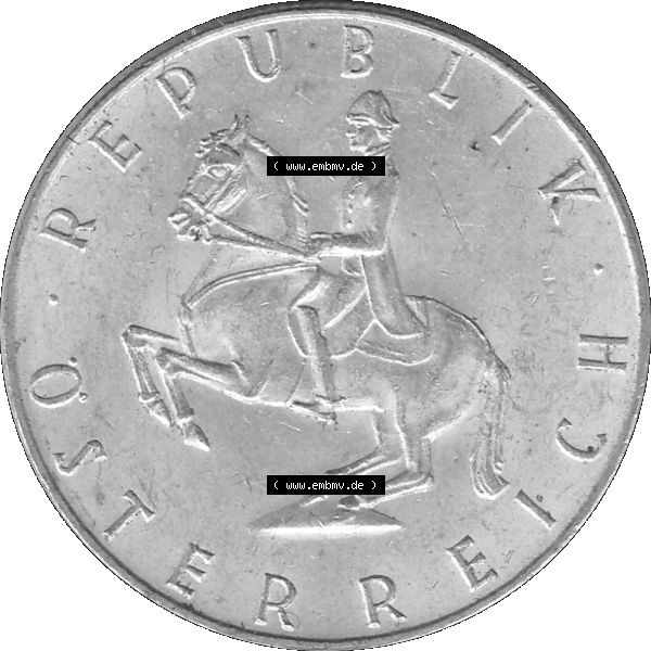 Grau bzw. s/w Alte Münze 5 / Fünf Schilling Österreich in original Farbgebung von Scanner transparenten PNG 1960-1968, 5 Fünf Schilling 1961-01, 5,20 Gramm 640er Silber,... Sammlung Graustufen