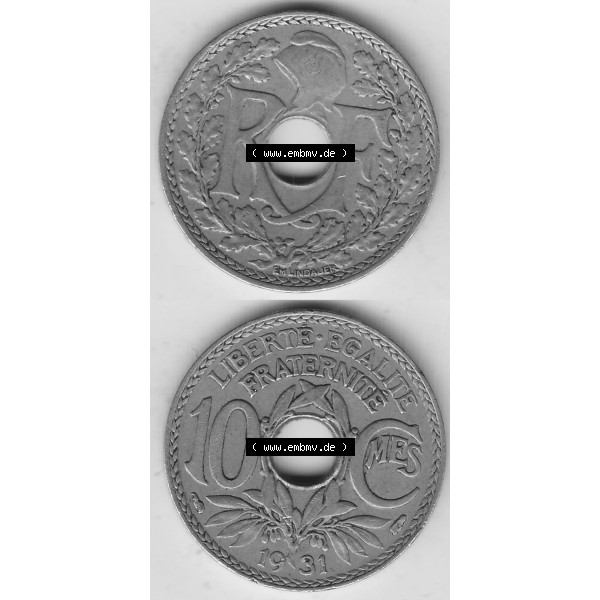 Grau bzw. s/w Münze Frankreich Umlaufmünzen Sammlung in PNG 1917-1938, 10 Centimes, 10 CMES EGALITÉ FRATERNITÉ LIBERTÉ 1931-2 (4) - Digitales Münzen-Bildmaterial... Sammlung Graustufen