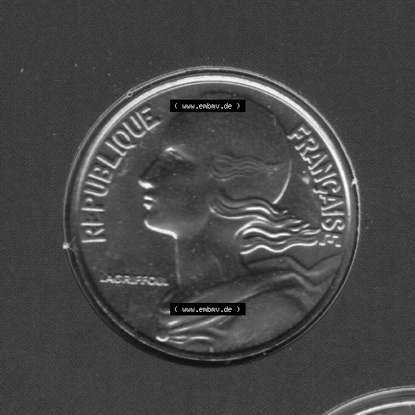 Grau bzw. s/w Münze Frankreich Umlaufmünzen Sammlung in PNG 2000, 20 Centimes (2) - Digitales Münzen-Bildmaterial einer französischen Francs Münze aus Frankreich in farbige mit... Sammlung Graustufen