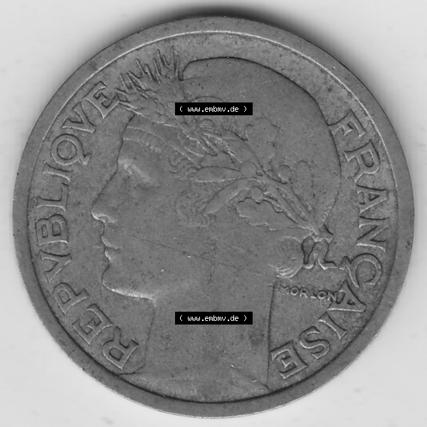 Grau bzw. s/w Münze Frankreich Umlaufmünzen Sammlung in PNG 1931-1941, 1 Franken, 1 Franc, 1936-1 LIBERTE EGALITE FRATERNITE (1) - Digitales Münzen-Bildmaterial einer französischen... Sammlung Graustufen