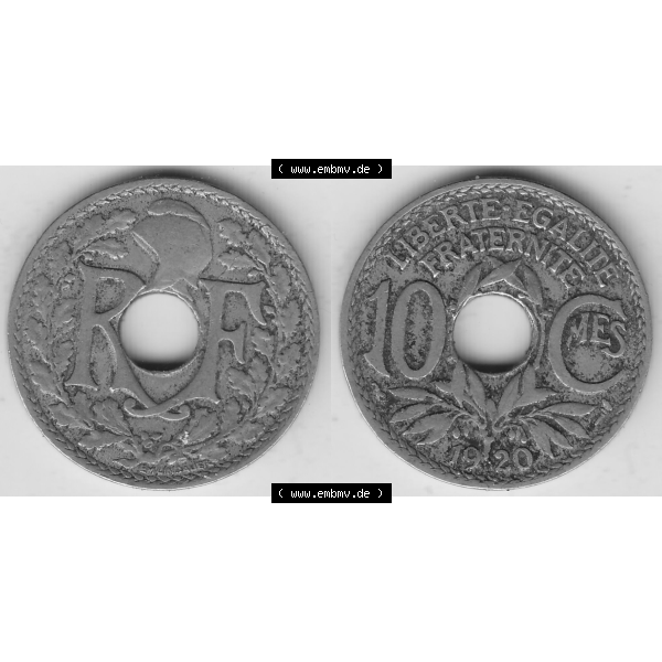 Grau bzw. s/w Münze Frankreich Umlaufmünzen Sammlung in PNG 1917-1938, 10 Centimes, 10 CMES EGALITÉ FRATERNITÉ LIBERTÉ 1920-1 (3) - Digitales Münzen-Bildmaterial... Sammlung Graustufen