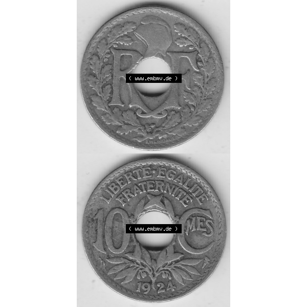 Grau bzw. s/w Münze Frankreich Umlaufmünzen Sammlung in PNG 1917-1938, 10 Centimes, 10 CMES EGALITÉ FRATERNITÉ LIBERTÉ 1924-1 (4) - Digitales Münzen-Bildmaterial... Sammlung Graustufen