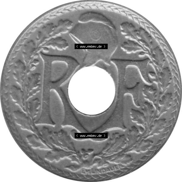 Grau bzw. s/w Münze Frankreich Umlaufmünzen Sammlung in PNG 1917-1938, 10 Centimes, Cent 1933-01 (6) - Digitales Münzen-Bildmaterial einer französischen Francs Münze aus... Sammlung Graustufen