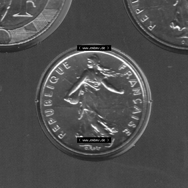 Grau bzw. s/w Münze Frankreich Umlaufmünzen Sammlung in PNG 2000, 0,50 Francs (2) - Digitales Münzen-Bildmaterial einer französischen Francs Münze aus Frankreich in farbige... Sammlung Graustufen