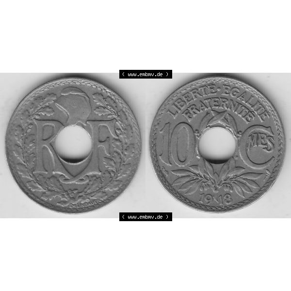 Grau bzw. s/w Münze Frankreich Umlaufmünzen Sammlung in PNG 1917-1938, 10 Centimes, 10 CMES EGALITÉ FRATERNITÉ LIBERTÉ 1918-1 (3) - Digitales Münzen-Bildmaterial... Sammlung Graustufen
