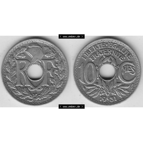 Grau bzw. s/w Münze Frankreich Umlaufmünzen Sammlung in PNG 1917-1938, 10 Centimes, 10 CMES EGALITÉ FRATERNITÉ LIBERTÉ 1931-2 (3) - Digitales Münzen-Bildmaterial... Sammlung Graustufen