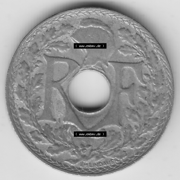 Grau bzw. s/w Münze Frankreich Umlaufmünzen Sammlung in PNG 1917-1938, 10 Centimes - Cmes 1938-2 (1) - Digitales Münzen-Bildmaterial einer französischen Francs Münze aus Frankreich... Sammlung Graustufen