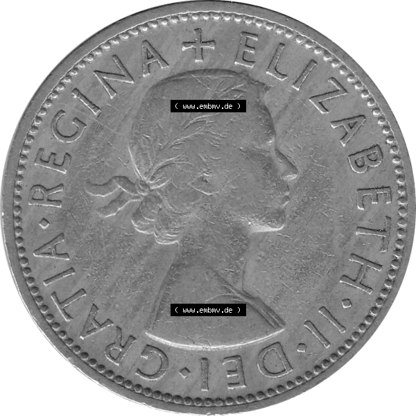 Grau bzw. s/w Münzen Großbritannien Umlaufmünzen Sammlung in PNG Großbritannien 1954-1970, 2 Schilling-Florin, Two Shillings, 1962-01 ELIZABETH II DEI GRATIA REGINA (5)... Sammlung Graustufen