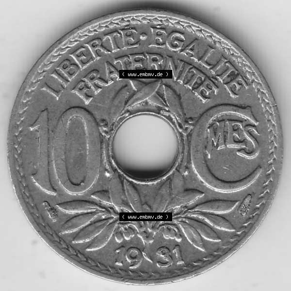 Grau bzw. s/w Münze Frankreich Umlaufmünzen Sammlung in PNG 1917-1938, 10 Centimes, 10 CMES EGALITÉ FRATERNITÉ LIBERTÉ 1931-2 (2) - Digitales Münzen-Bildmaterial... Sammlung Graustufen