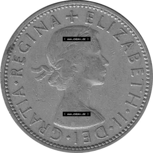 Grau bzw. s/w Münzen Großbritannien Umlaufmünzen Sammlung in PNG Großbritannien 1954-1970, 2 Schilling-Florin, Two Shillings, 1961-03 ELIZABETH II DEI GRATIA REGINA (5)... Sammlung Graustufen