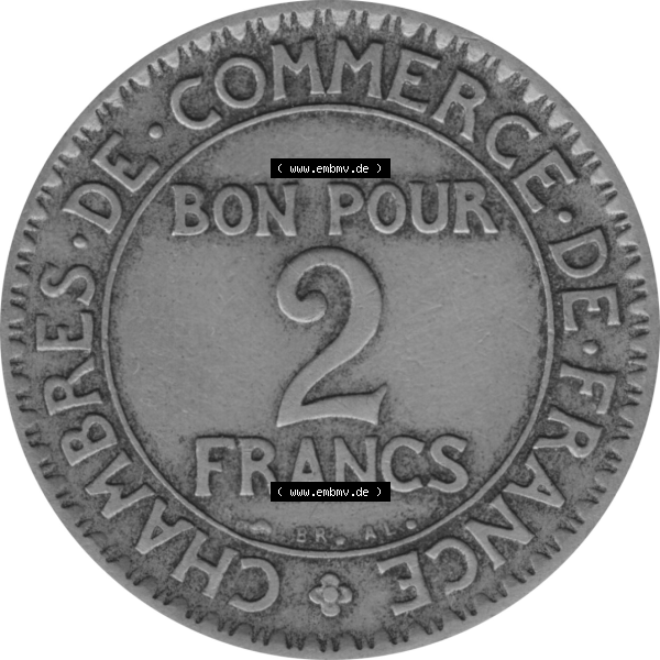 Grau bzw. s/w Münze Frankreich Umlaufmünzen Sammlung in PNG 1920-1927, 2 Francs, Franken 1923-01 (5) - Digitales Münzen-Bildmaterial einer französischen Francs Münze aus... Sammlung Graustufen