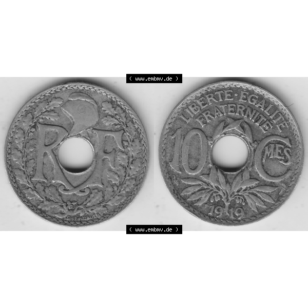 Grau bzw. s/w Münze Frankreich Umlaufmünzen Sammlung in PNG 1917-1938, 10 Centimes, 10 CMES EGALITÉ FRATERNITÉ LIBERTÉ 1919-1 (3) - Digitales Münzen-Bildmaterial... Sammlung Graustufen