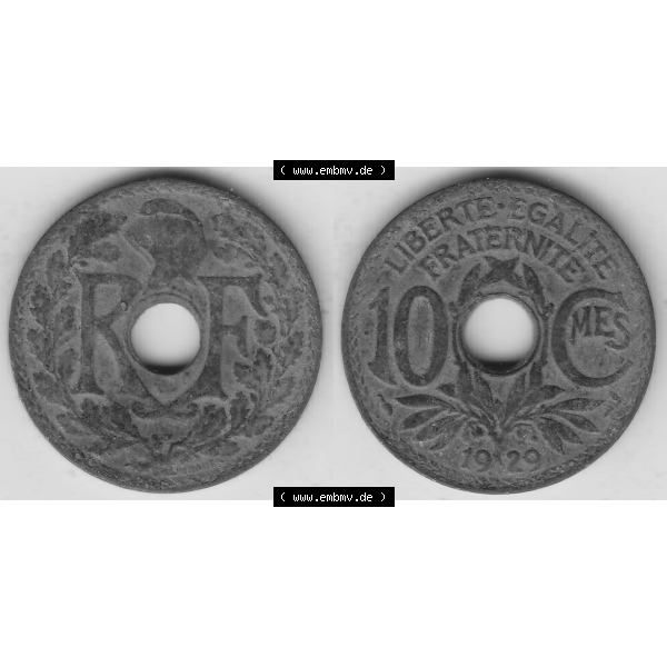 Grau bzw. s/w Münze Frankreich Umlaufmünzen Sammlung in PNG 1917-1938, 10 Centimes, 10 CMES EGALITÉ FRATERNITÉ LIBERTÉ 1929-1 (3) - Digitales Münzen-Bildmaterial... Sammlung Graustufen