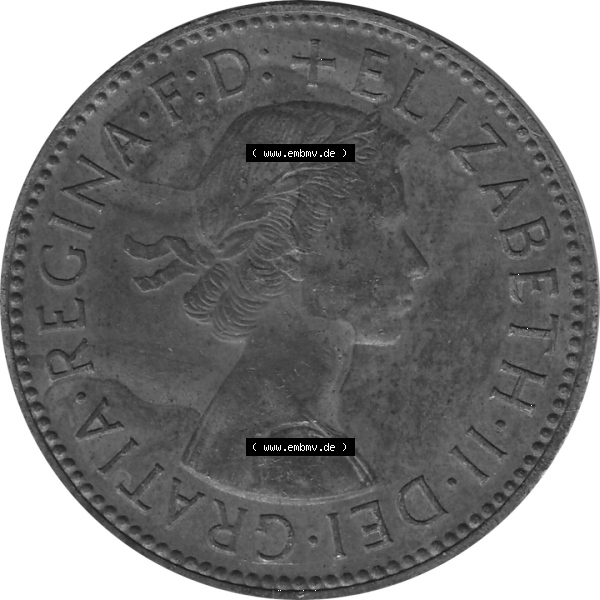 Grau bzw. s/w Münzen Großbritannien Umlaufmünzen Sammlung in PNG Großbritannien 1954-1970, Half Penny, Halber Pence 1965-02, Elisabeth II. (5) - Digitales Münzen-Bildmaterial... Sammlung Graustufen