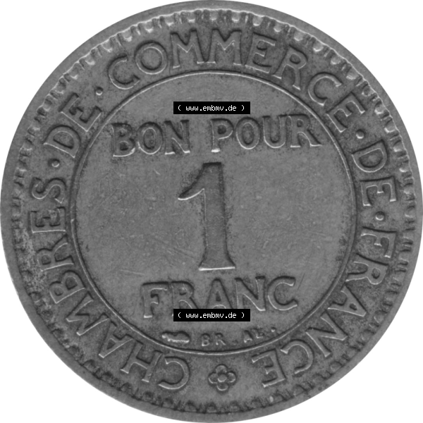 Grau bzw. s/w Münze Frankreich Umlaufmünzen Sammlung in PNG 1920-1927, 1 Francs, Franken 1922-01 (5) - Digitales Münzen-Bildmaterial einer französischen Francs Münze aus... Sammlung Graustufen