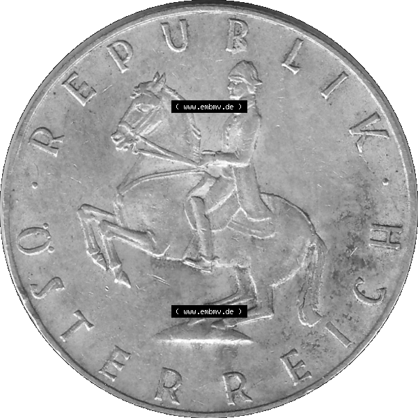 Grau bzw. s/w Alte Münze 5 / Fünf Schilling Österreich in original Farbgebung von Scanner transparenten PNG 1960-1968, 5 Fünf Schilling 1961-02, 5,20 Gramm 640er Silber,... Sammlung Graustufen