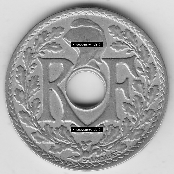 Grau bzw. s/w Münze Frankreich Umlaufmünzen Sammlung in PNG 1917-1937, 25 Cmes, Centimes 1924-1 LIBERTE EGALITE FRATERNITE (1) - Digitales Münzen-Bildmaterial einer französischen... Sammlung Graustufen
