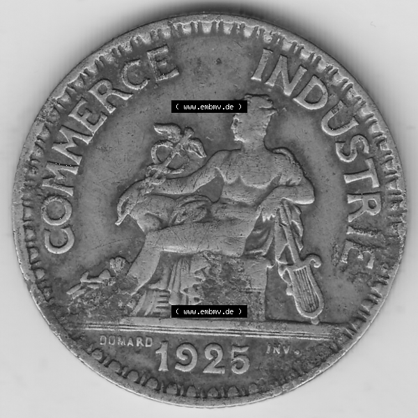 Grau bzw. s/w Münze Frankreich Umlaufmünzen Sammlung in PNG 1920-1927, 2 Franken 1925-1, BON POUR 2 FRANCS CHAMBRES DE COMMERCE DE FRANCE (1) - Digitales Münzen-Bildmaterial einer... Sammlung Graustufen