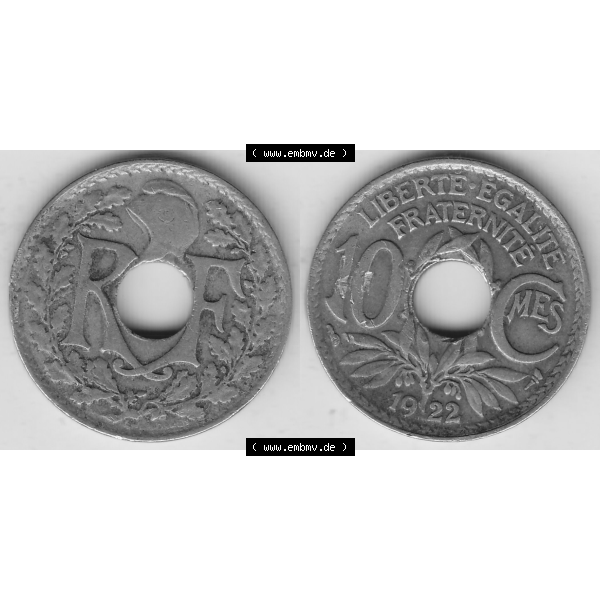 Grau bzw. s/w Münze Frankreich Umlaufmünzen Sammlung in PNG 1917-1938, 10 Centimes, 10 CMES EGALITÉ FRATERNITÉ LIBERTÉ 1922-2 (3) - Digitales Münzen-Bildmaterial... Sammlung Graustufen