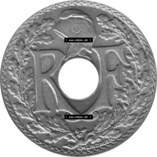Grau bzw. s/w Münze Frankreich Umlaufmünzen Sammlung in PNG 1938-1939, 10 Centimes, Cent 1939-01 (6) - Digitales Münzen-Bildmaterial einer französischen Francs Münze aus... Sammlung Graustufen