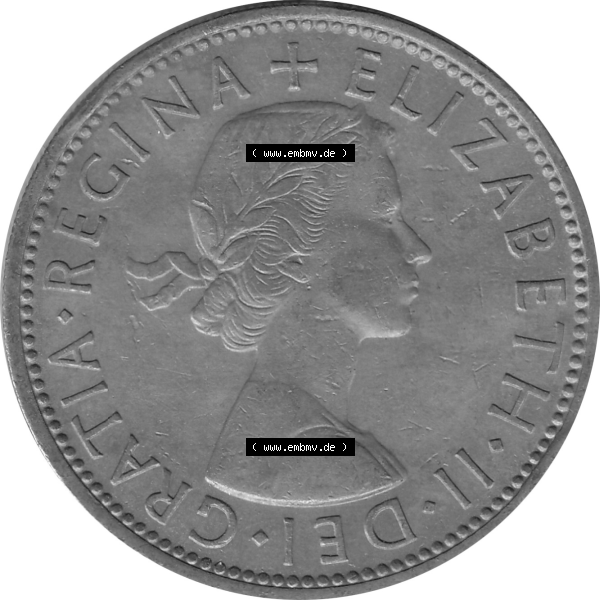 Grau bzw. s/w Münzen Großbritannien Umlaufmünzen Sammlung in PNG Großbritannien 1954-1970, 2 Schilling-Florin, Two Shillings, 1954-02 ELIZABETH II DEI GRATIA REGINA (5)... Sammlung Graustufen