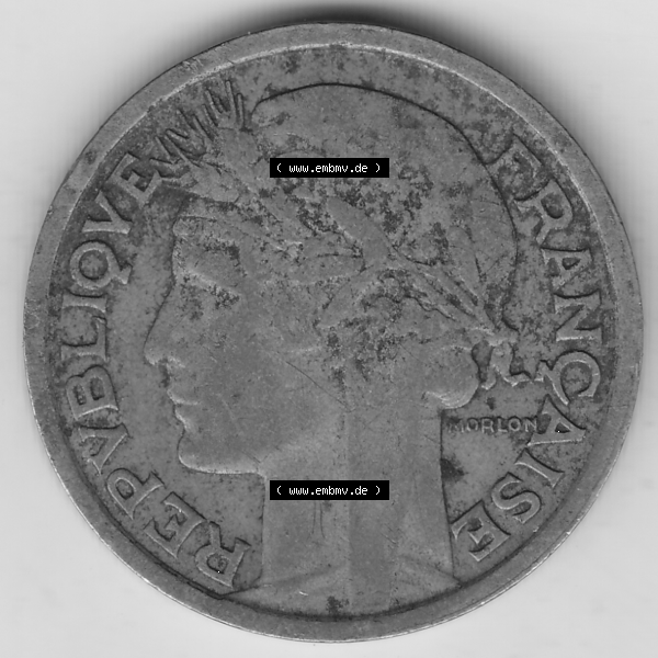 Grau bzw. s/w Münze Frankreich Umlaufmünzen Sammlung in PNG 1931-1941, 2 Franken 1938-2 LIBERTE EGALITE FRATERNITE (1) - Digitales Münzen-Bildmaterial einer französischen Francs Münze... Sammlung Graustufen