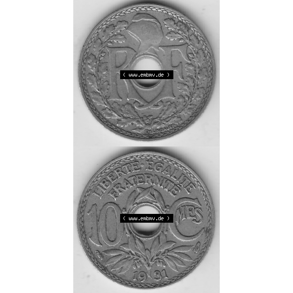 Grau bzw. s/w Münze Frankreich Umlaufmünzen Sammlung in PNG 1917-1938, 10 Centimes, 10 CMES EGALITÉ FRATERNITÉ LIBERTÉ 1931-1 (4) - Digitales Münzen-Bildmaterial... Sammlung Graustufen