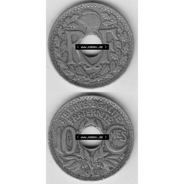 Grau bzw. s/w Münze Frankreich Umlaufmünzen Sammlung in PNG 1917-1938, 10 Centimes, RF - Frankreich 10 CMES EGALITÉ FRATERNITÉ LIBERTÉ 1931-1 (4) - Digitales Münzen-Bildmaterial... Sammlung Graustufen